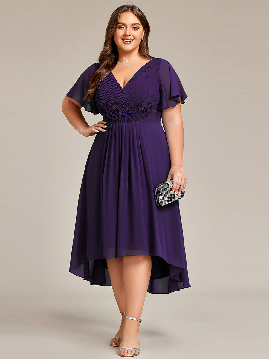 Grande Taille Robe d'invité de mariage chic à col en V #Couleur_Violet Fonce