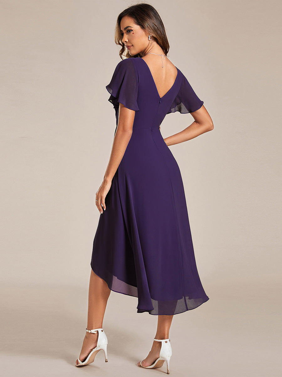 Robe d'invité de mariage chic à col en V #Couleur_Violet Fonce