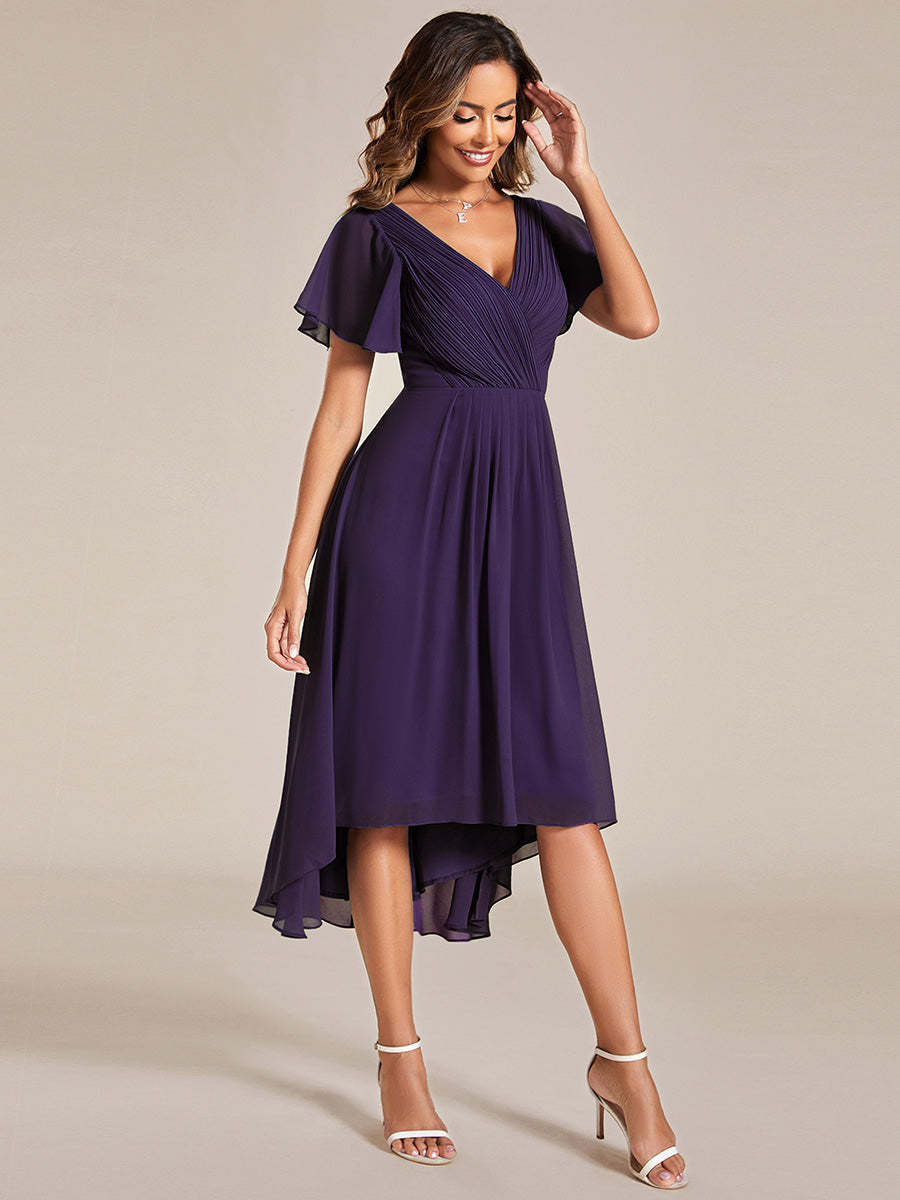 Robe d'invité de mariage chic à col en V #Couleur_Violet Fonce