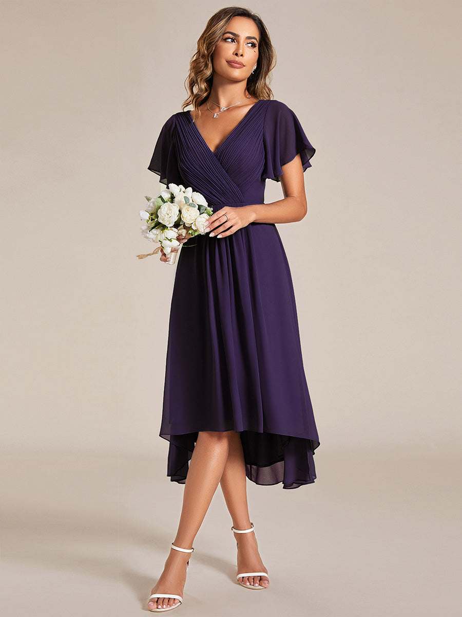 Robe d'invité de mariage chic à col en V #Couleur_Violet Fonce