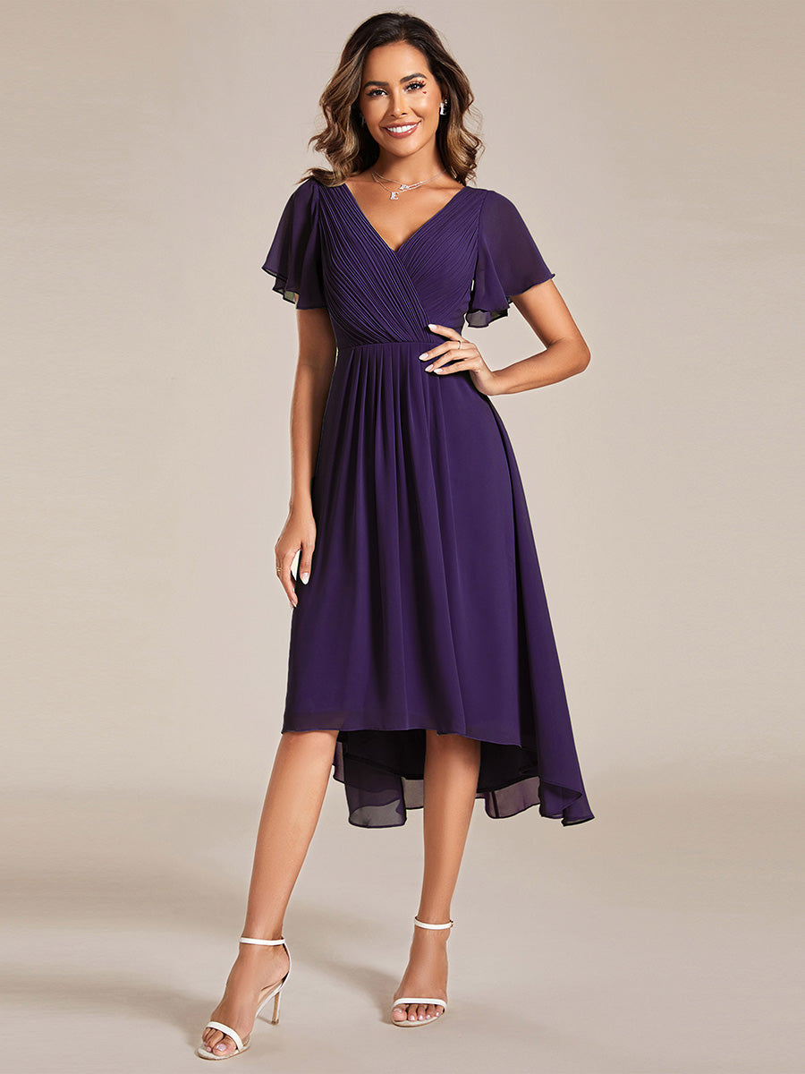 Robe d'invité de mariage chic à col en V #Couleur_Violet Fonce