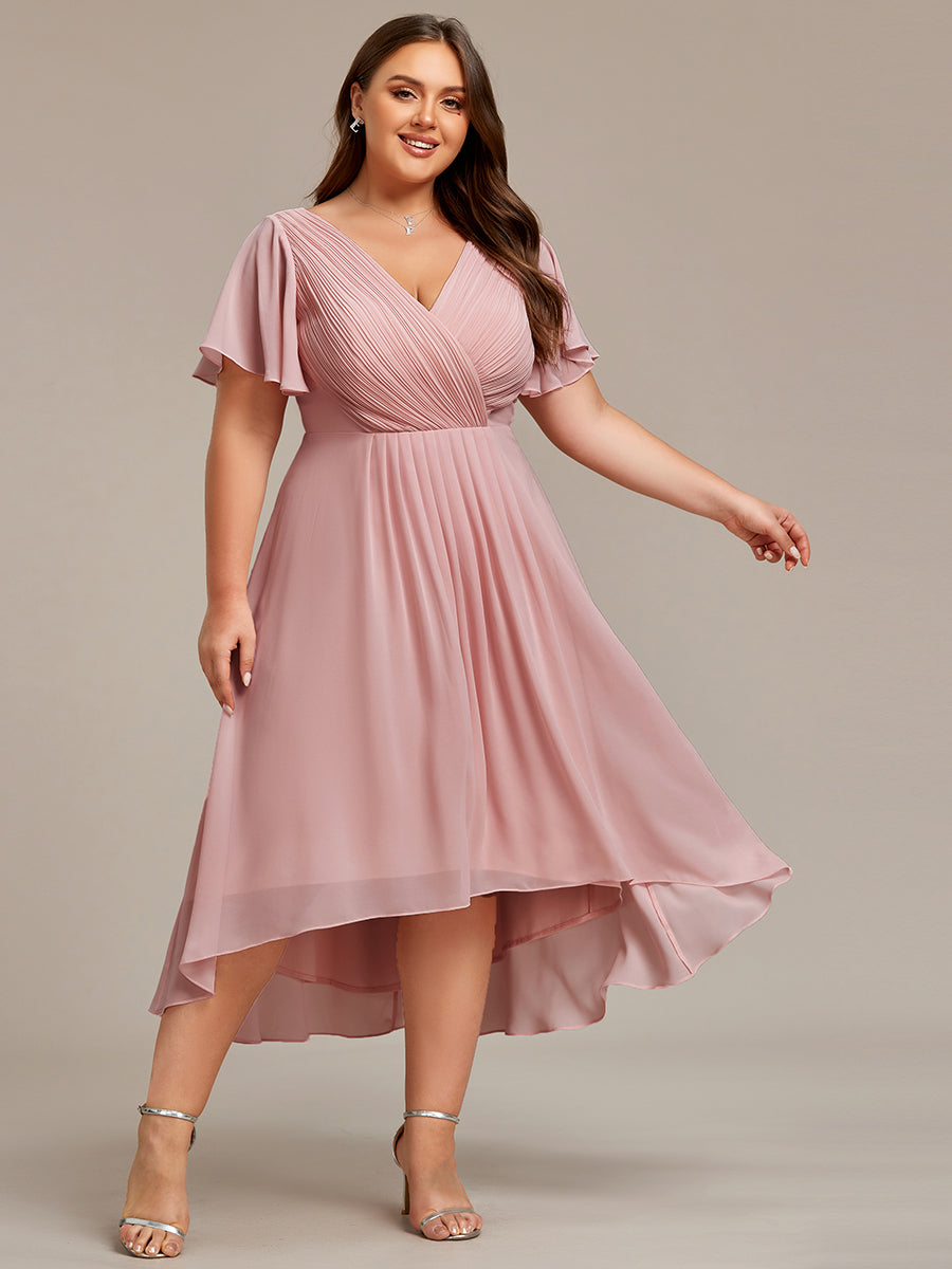 Taille personnalisée Robe d'invité de mariage chic à col en V #Couleur_Rose fumee