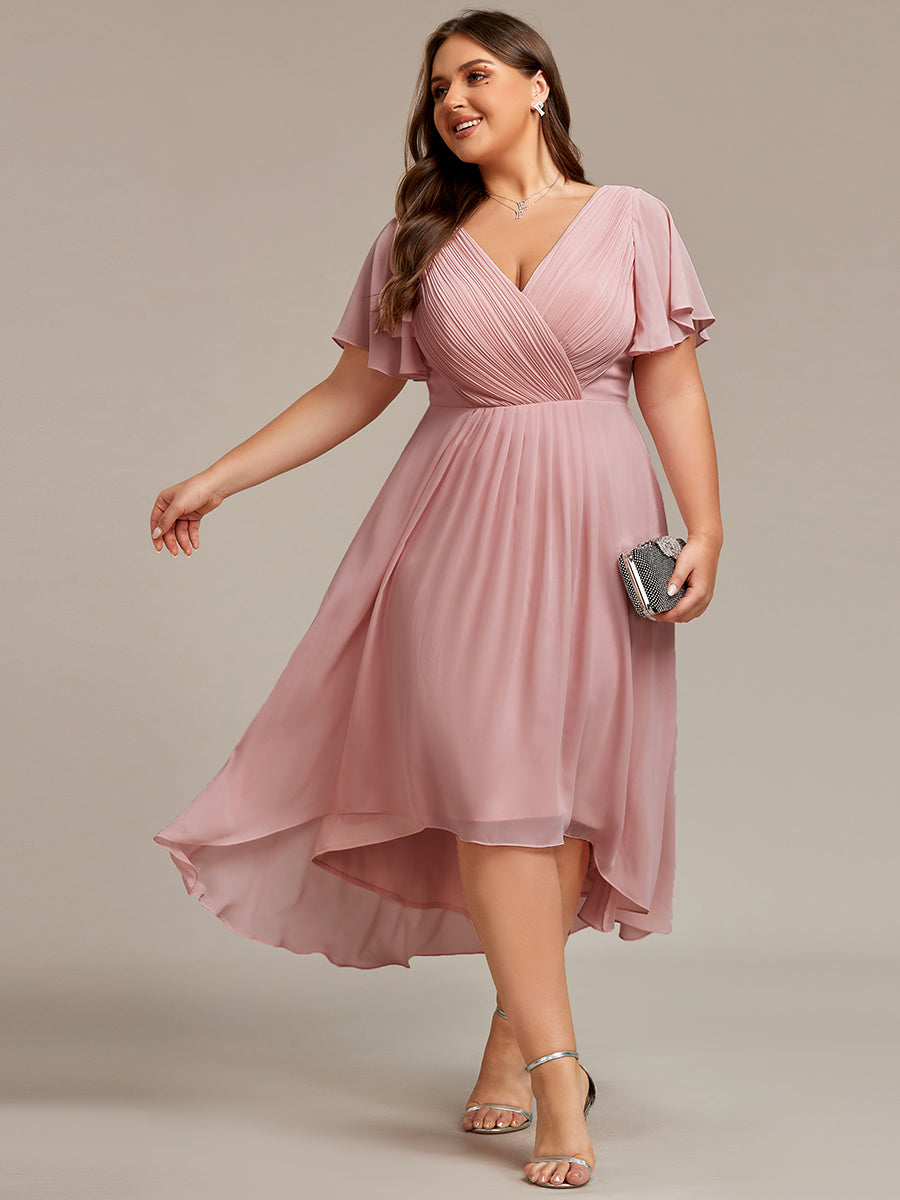 Taille personnalisée Robe d'invité de mariage chic à col en V #Couleur_Rose fumee