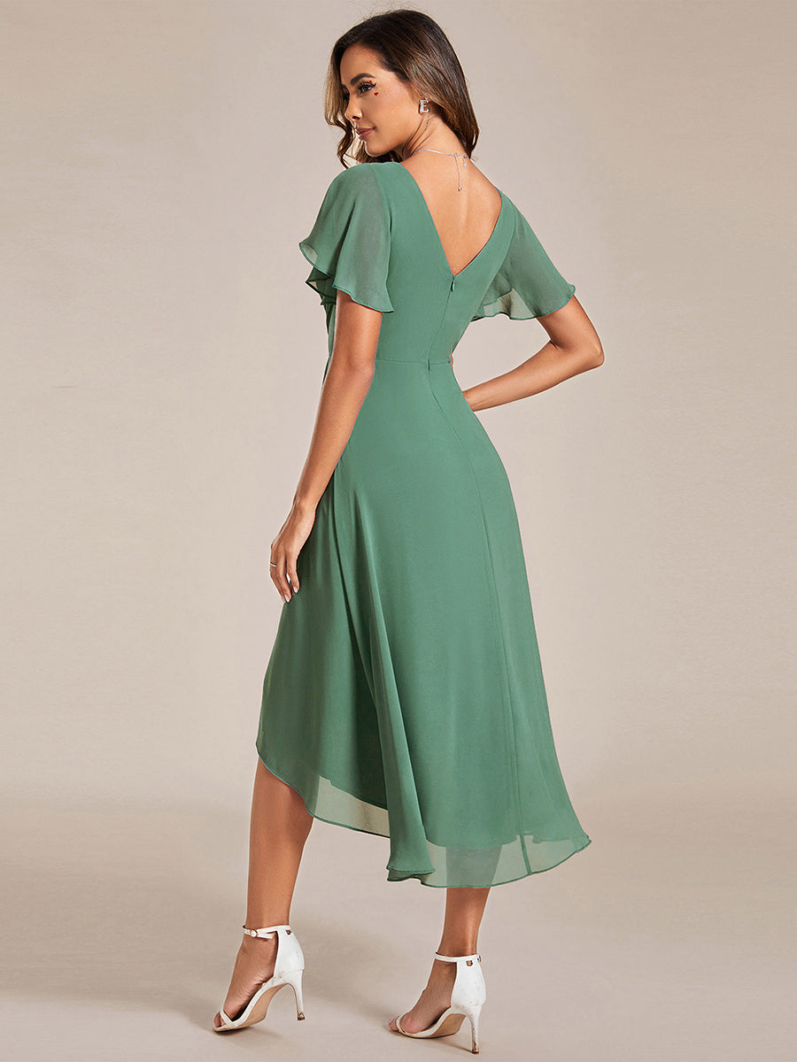 Robe d'invitée de mariage chic à col en V et manches courtes #Couleur_Haricot Vert