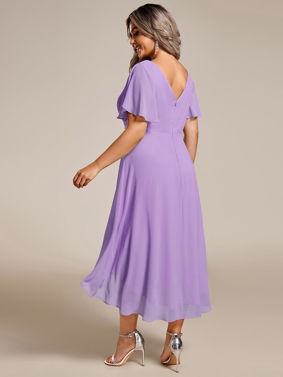 Grande Taille Robe d'invité de mariage chic à col en V #Couleur_Lavande