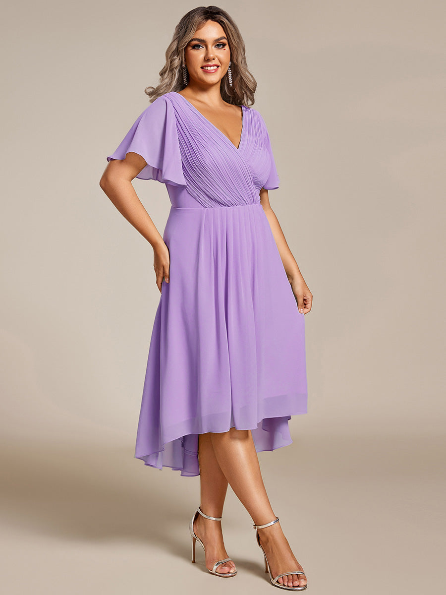 Grande Taille Robe d'invité de mariage chic à col en V #Couleur_Lavande