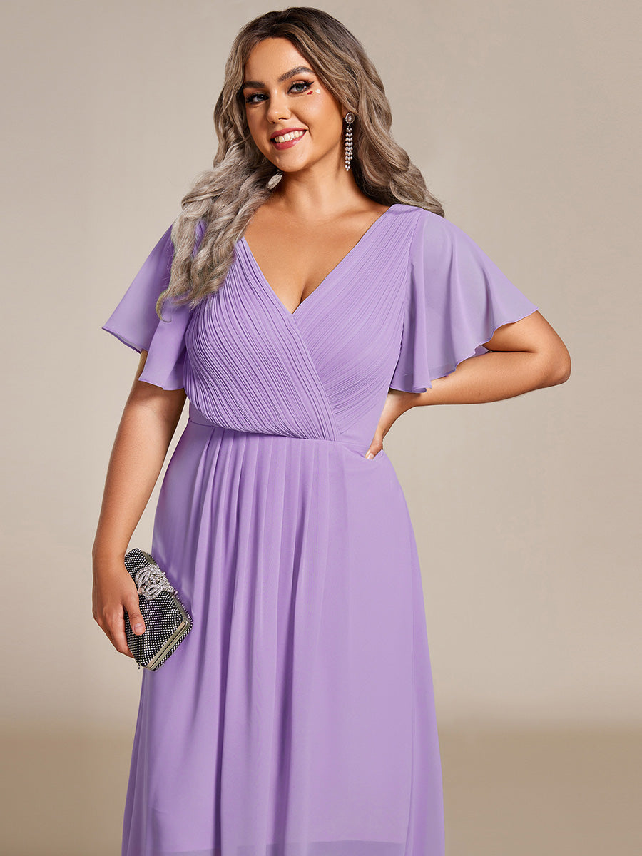 Grande Taille Robe d'invité de mariage chic à col en V #Couleur_Lavande