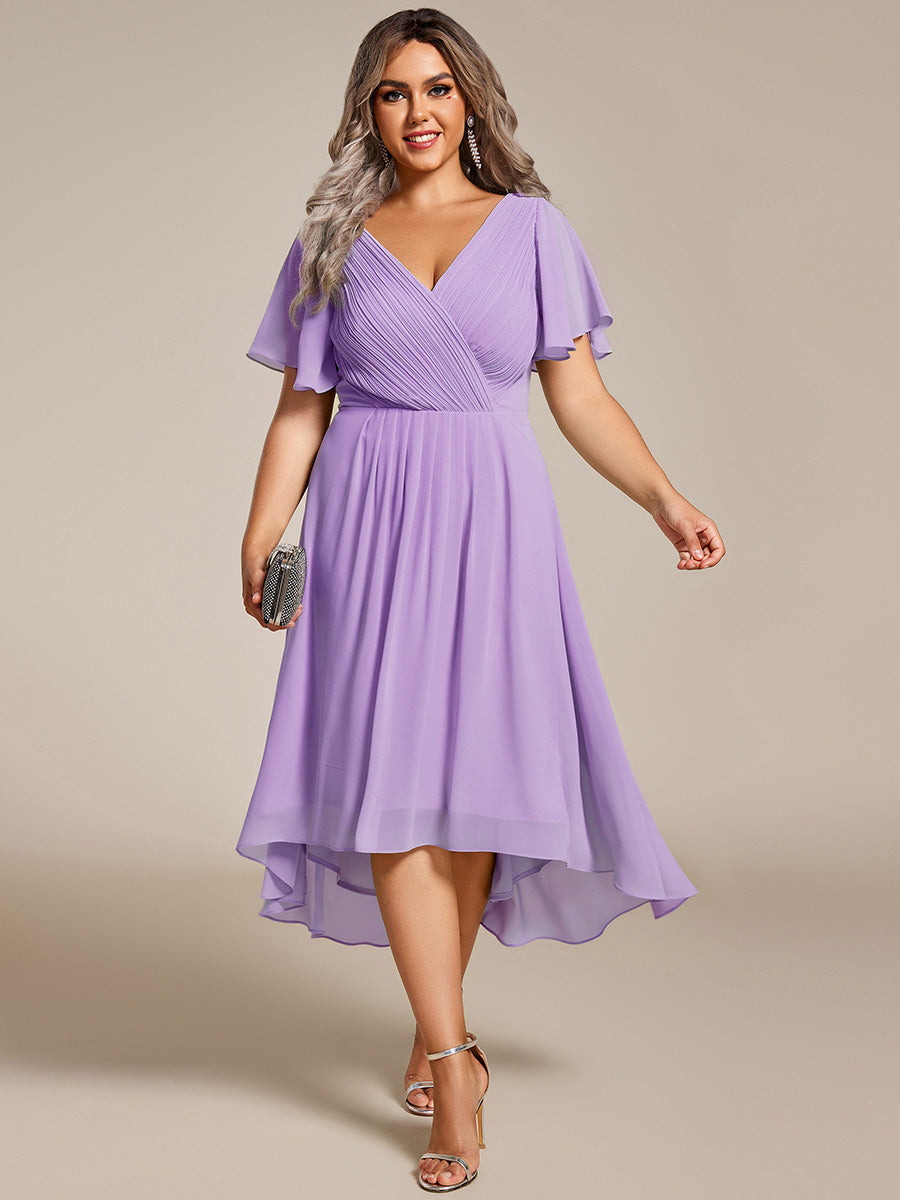 Grande Taille Robe d'invité de mariage chic à col en V #Couleur_Lavande