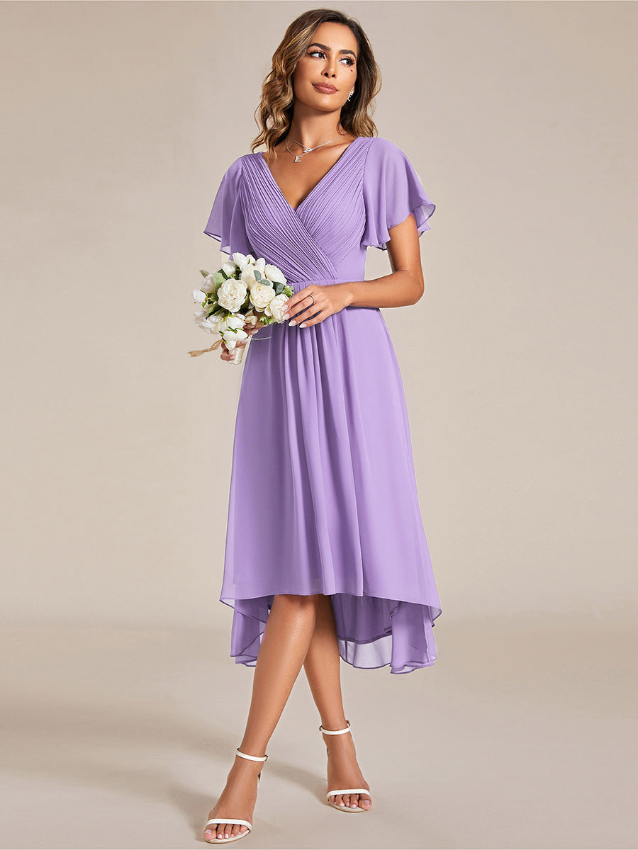 Robe d'invité de mariage chic à col en V #Couleur_Lavande