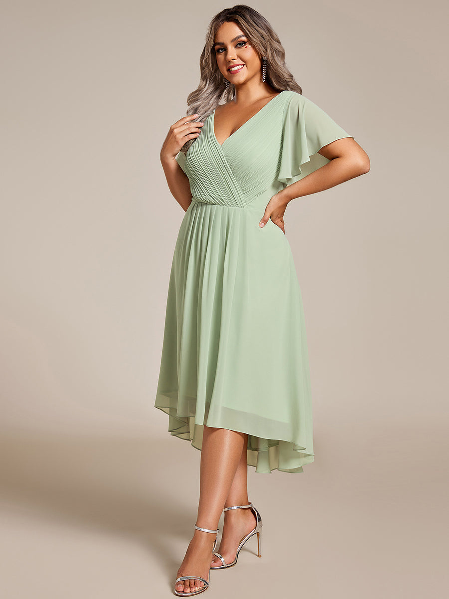 Grande Taille Robe d'invité de mariage chic à col en V #Couleur_Menthe Verte