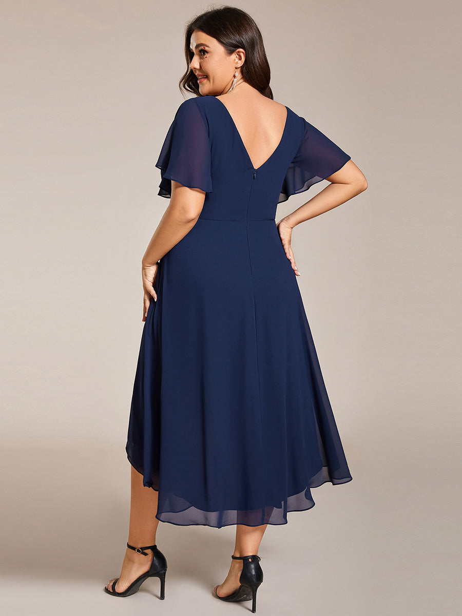 Robe d'invité de mariage chic à col en V #Couleur_Bleu Marine