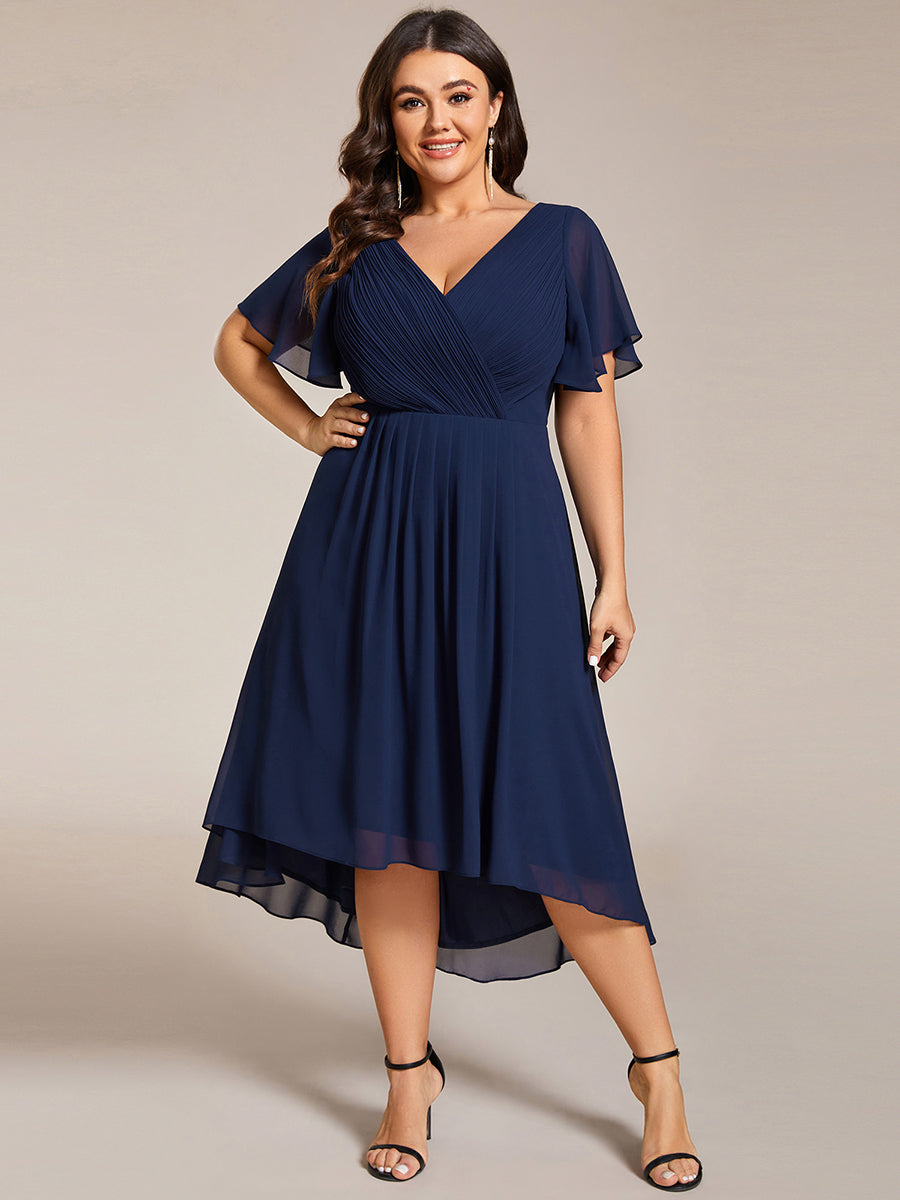 Grande Taille Robe d'invité de mariage chic à col en V #Couleur_Bleu Marine