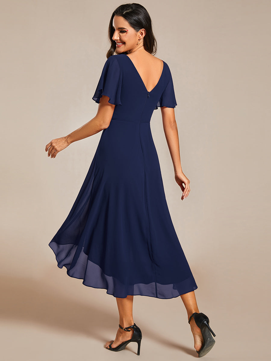 Robe d'invité de mariage chic à col en V #Couleur_Bleu Marine