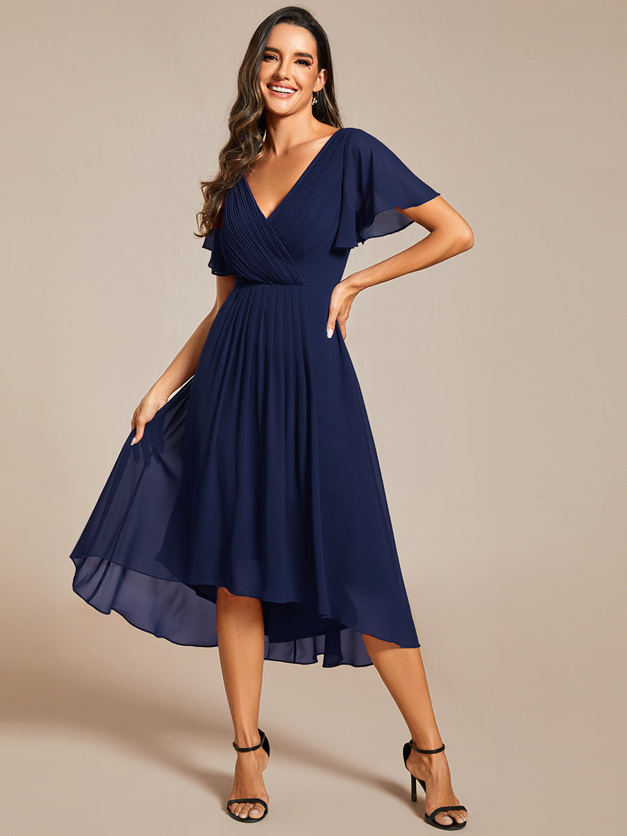 Robe d'invité de mariage chic à col en V #Couleur_Bleu Marine