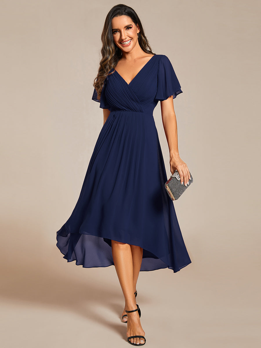 Robe d'invité de mariage chic à col en V #Couleur_Bleu Marine