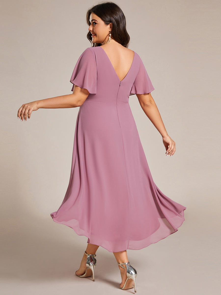 Grande Taille Robe d'invité de mariage chic à col en V #Couleur_Orchidee