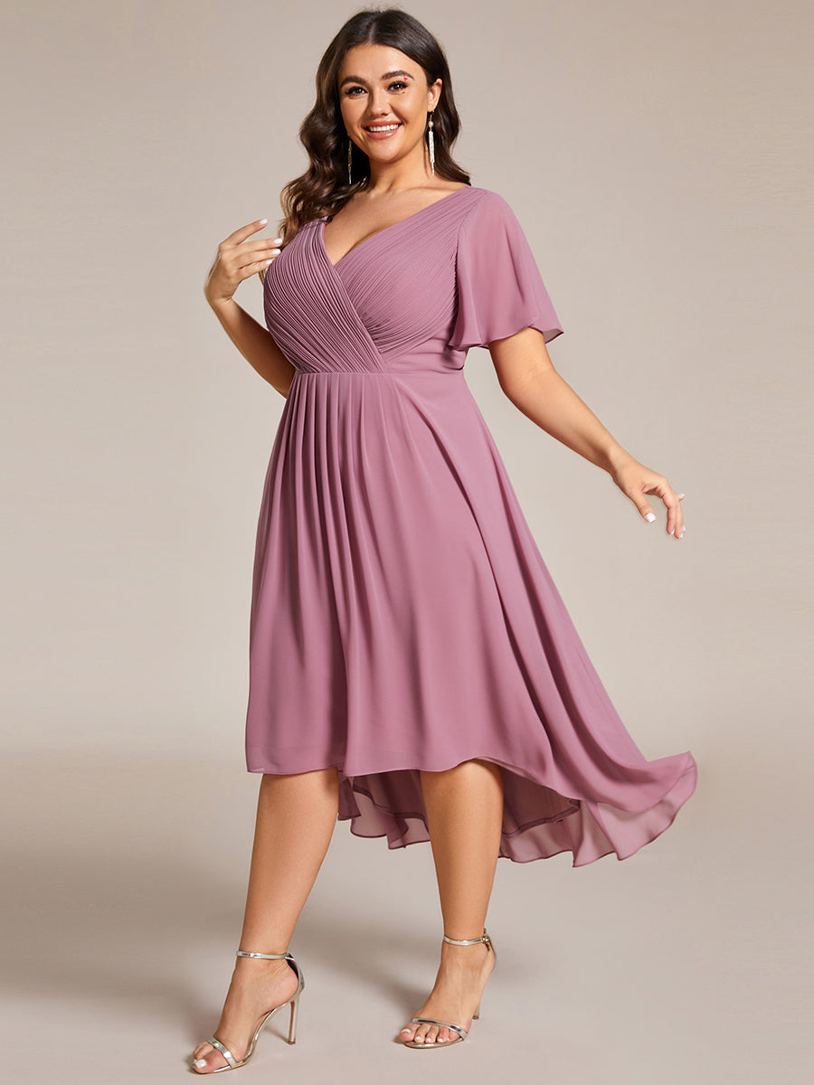 Grande Taille Robe d'invité de mariage chic à col en V #Couleur_Orchidee