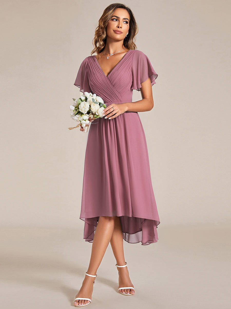 Robe d'invité de mariage chic à col en V #Couleur_Orchidee