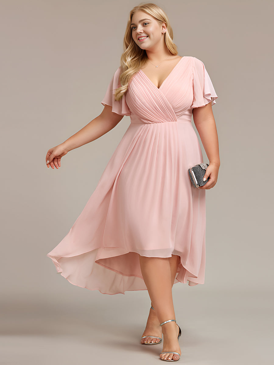 Taille personnalisée Robe d'invité de mariage chic à col en V #Couleur_Rose