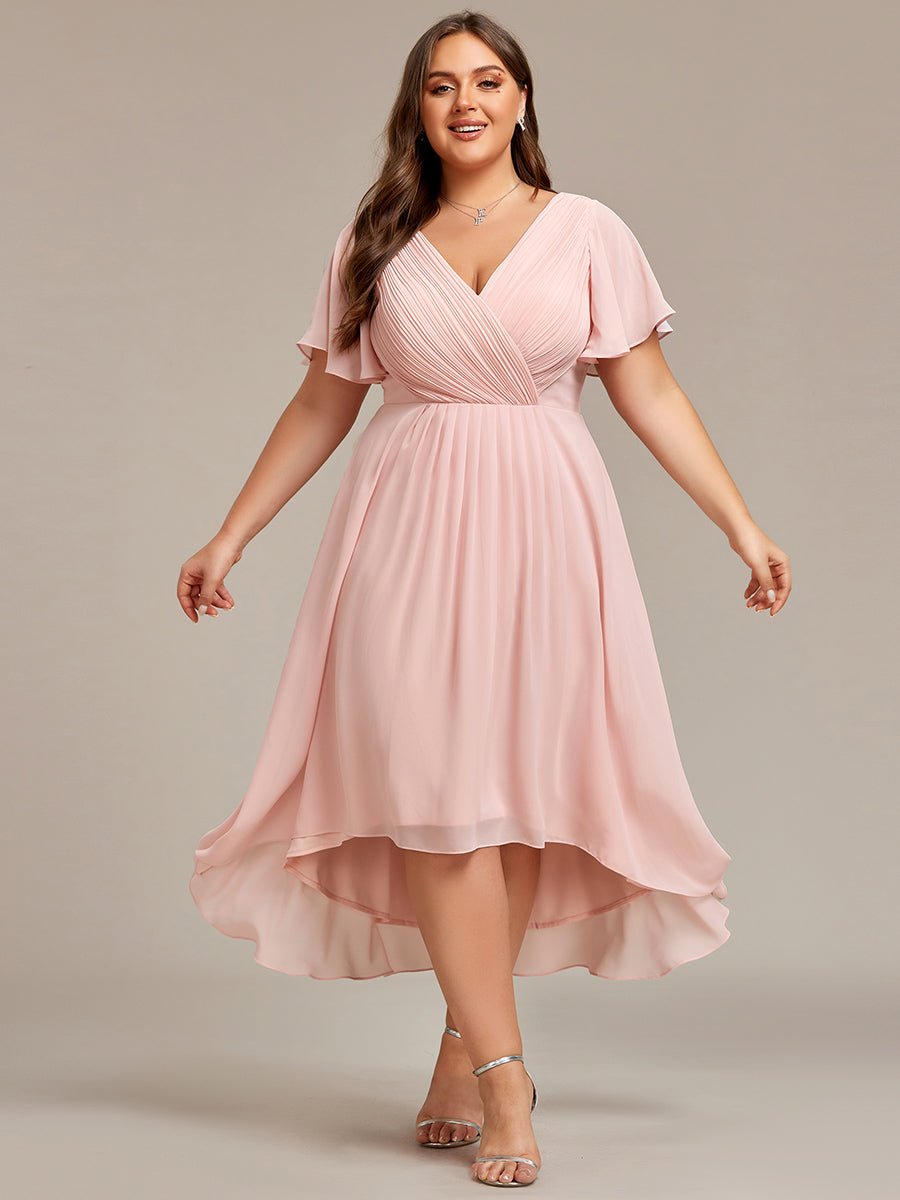 Grande Taille Robe d'invité de mariage chic à col en V #Couleur_Rose