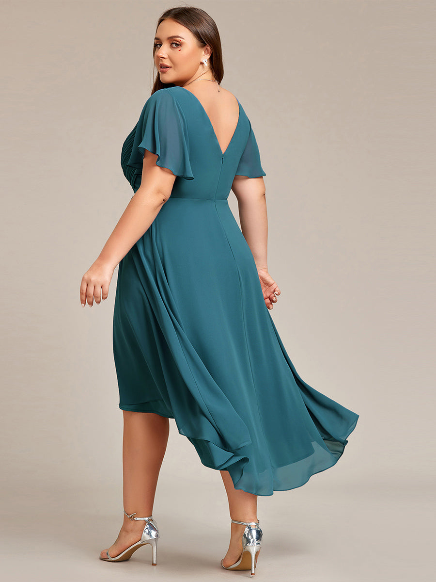 Grande Taille Robe d'invité de mariage chic à col en V #Couleur_Bleu Sarcelle