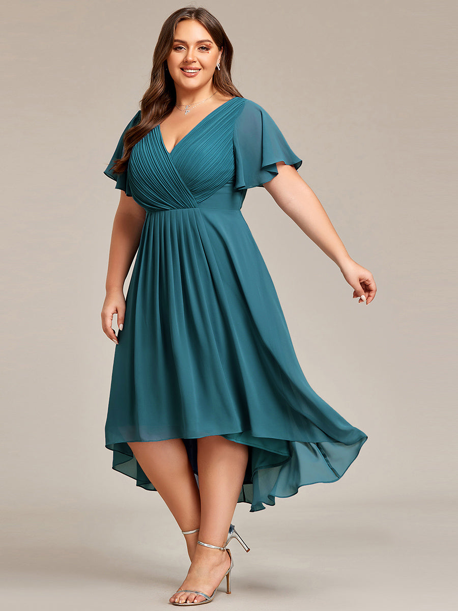 Grande Taille Robe d'invité de mariage chic à col en V #Couleur_Bleu Sarcelle