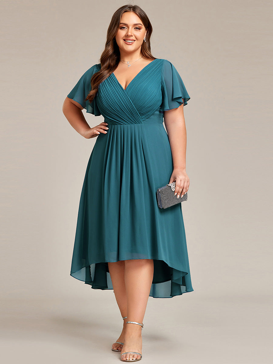 Grande Taille Robe d'invité de mariage chic à col en V #Couleur_Bleu Sarcelle