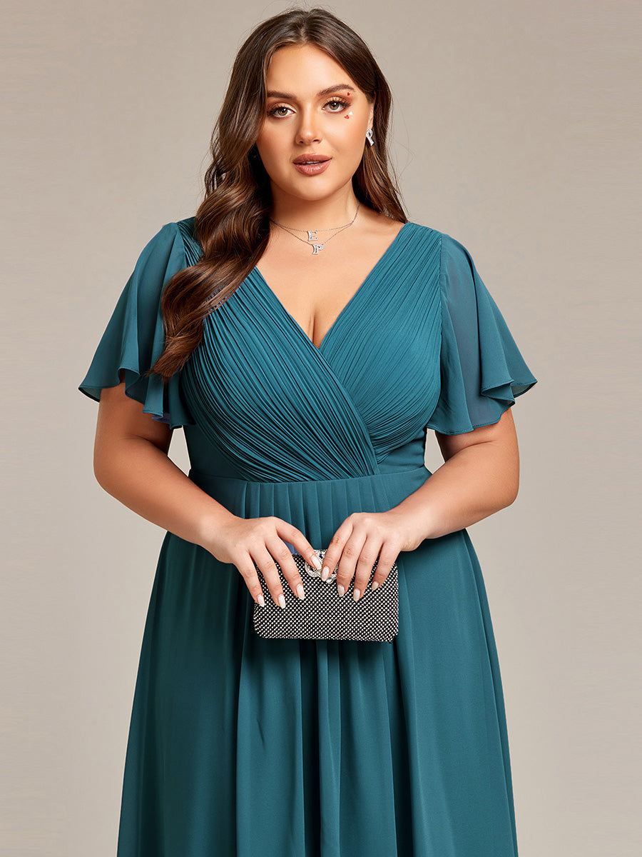 Grande Taille Robe d'invité de mariage chic à col en V #Couleur_Bleu Sarcelle