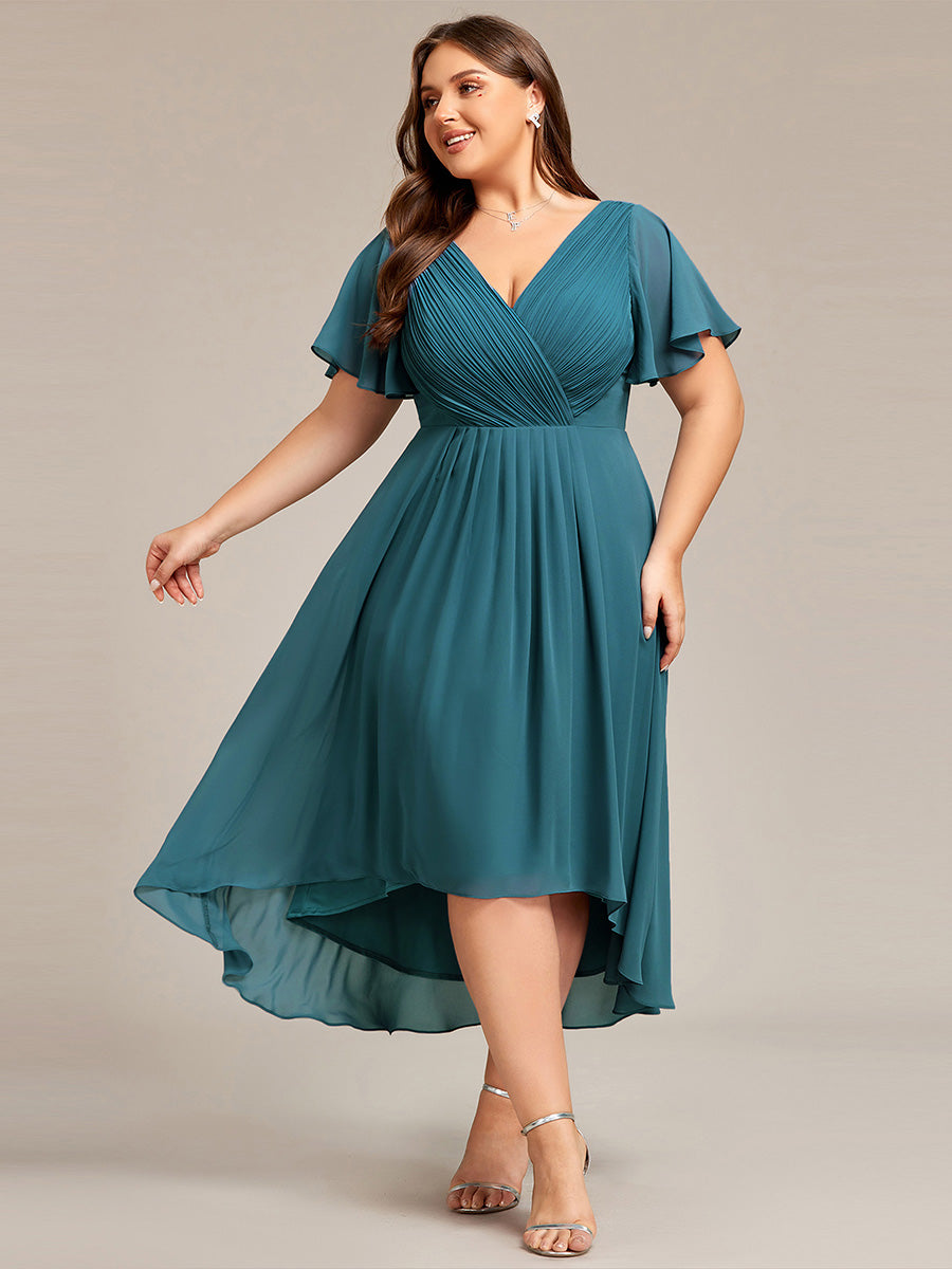 Grande Taille Robe d'invité de mariage chic à col en V #Couleur_Bleu Sarcelle