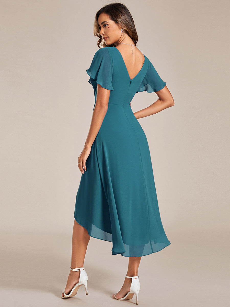 Robe d'invité de mariage chic à col en V #Couleur_Bleu Sarcelle