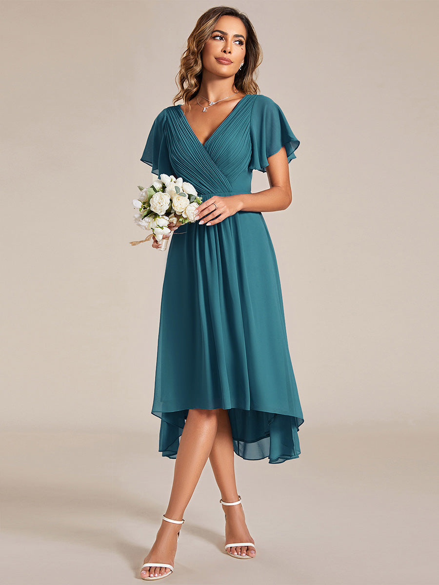 Robe d'invité de mariage chic à col en V #Couleur_Bleu Sarcelle