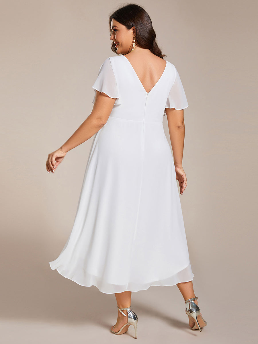 Grande Taille Robe d'invité de mariage chic à col en V #Couleur_Blanc