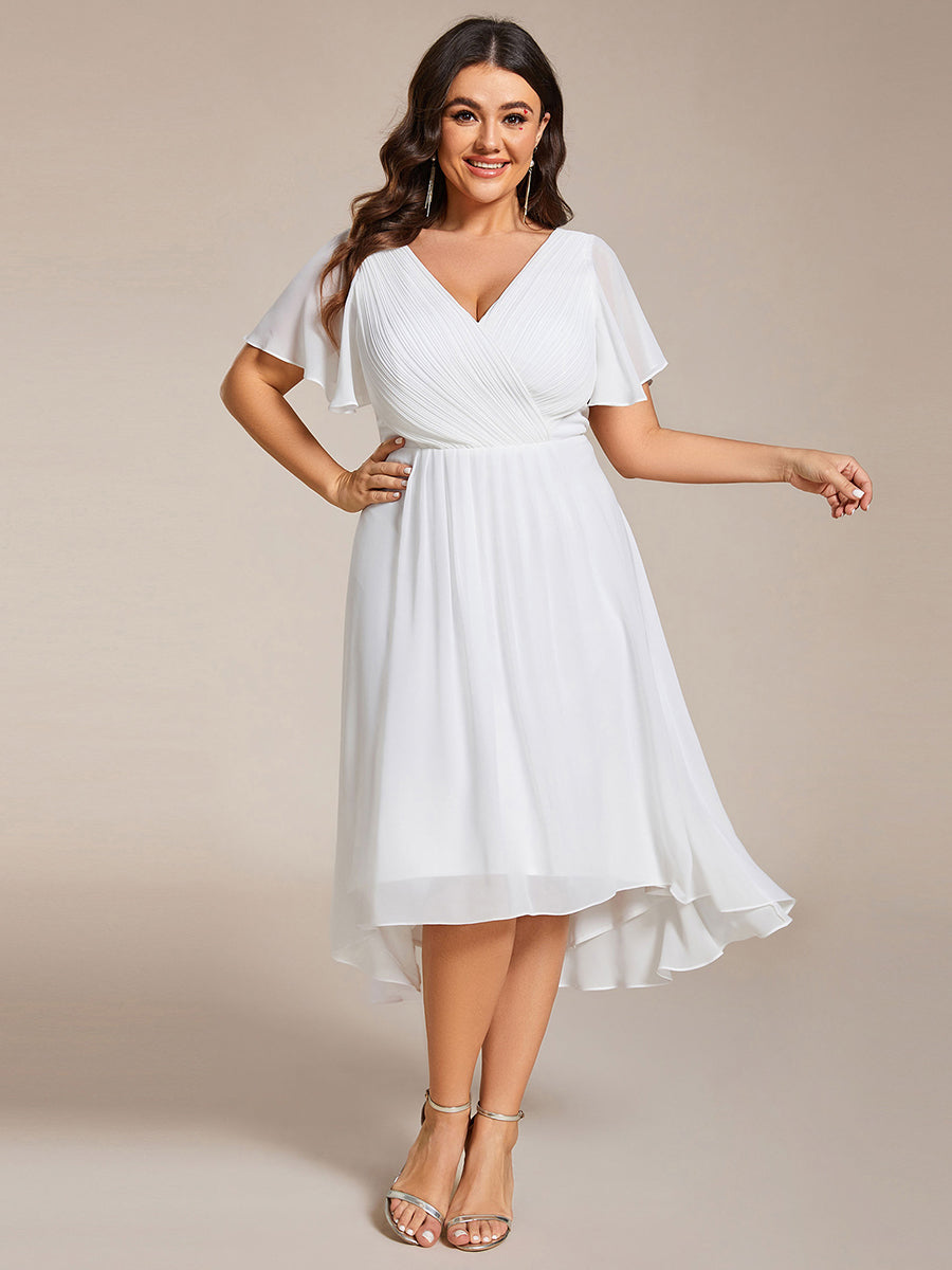 Grande Taille Robe d'invité de mariage chic à col en V #Couleur_Blanc