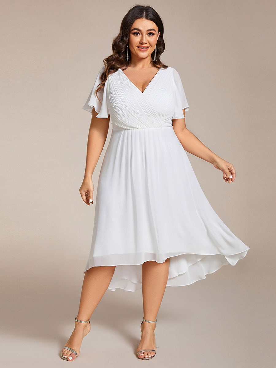 Grande Taille Robe d'invité de mariage chic à col en V #Couleur_Blanc