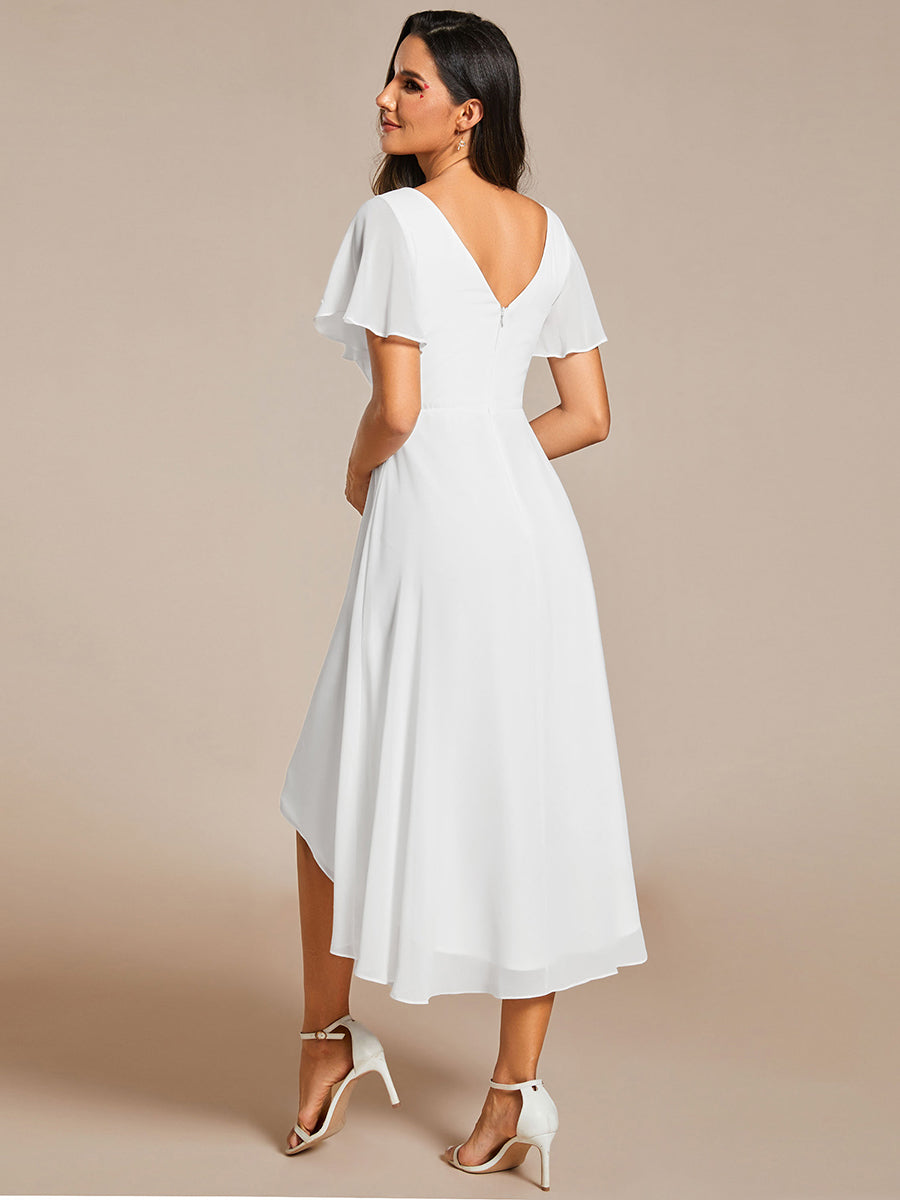 Robe d'invité de mariage chic à col en V #Couleur_Blanc