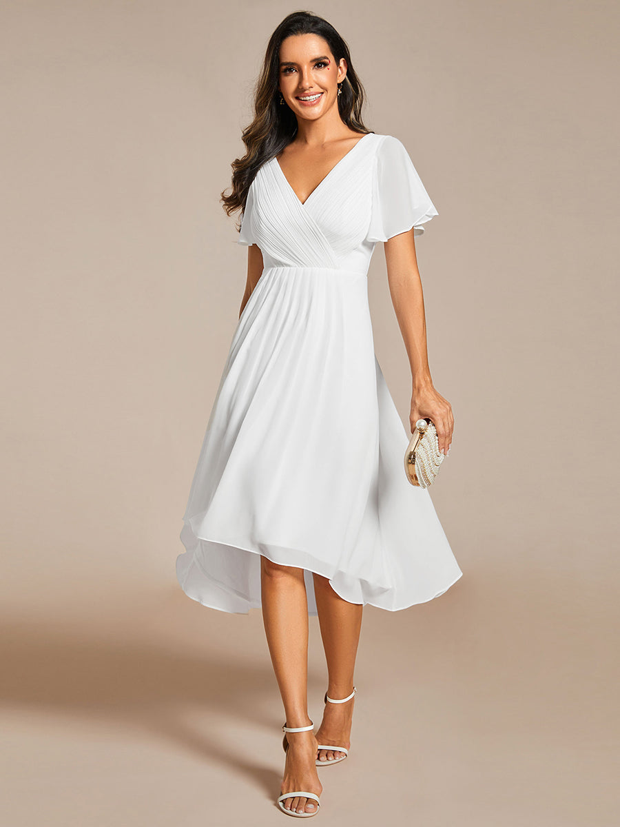 Robe d'invité de mariage chic à col en V #Couleur_Blanc