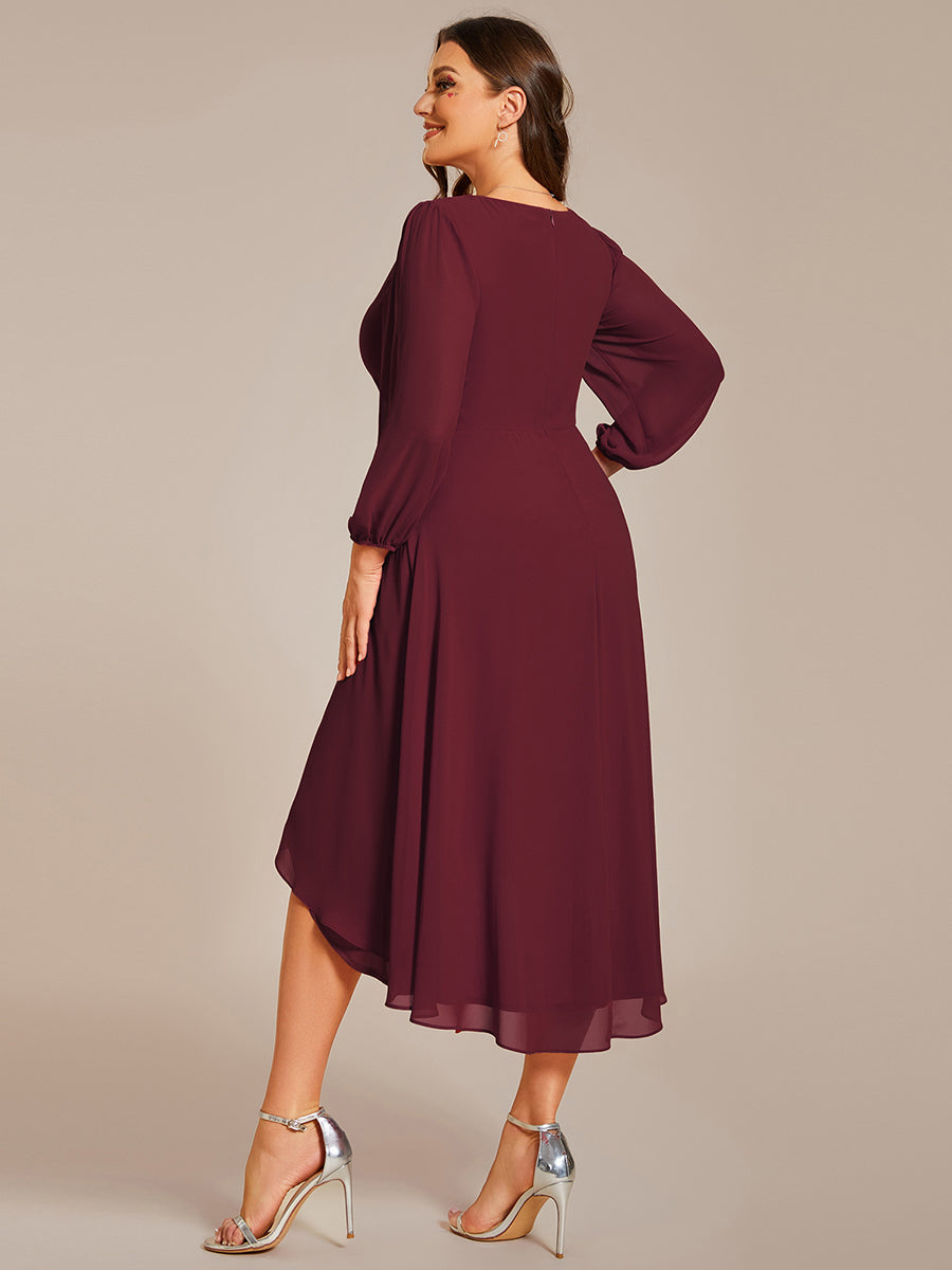 Robes de demoiselle d'honneur à manches longues et ourlet asymétrique #Couleur_Bordeaux