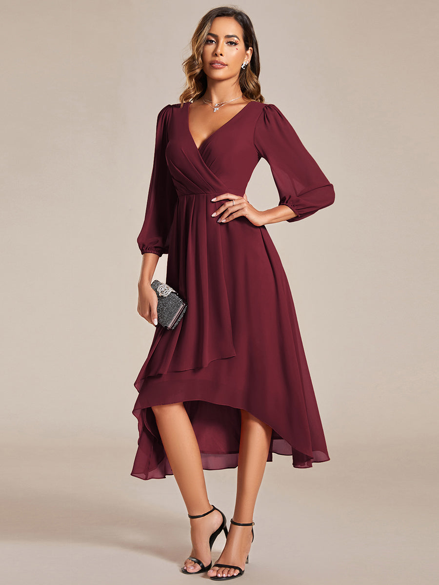 Robes de demoiselle d'honneur à manches longues et ourlet asymétrique #Couleur_Bordeaux