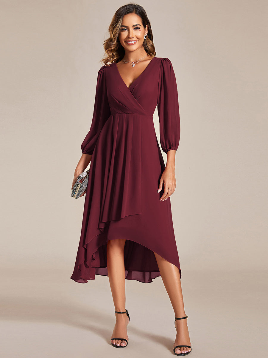 Robes de demoiselle d'honneur à manches longues et ourlet asymétrique #Couleur_Bordeaux