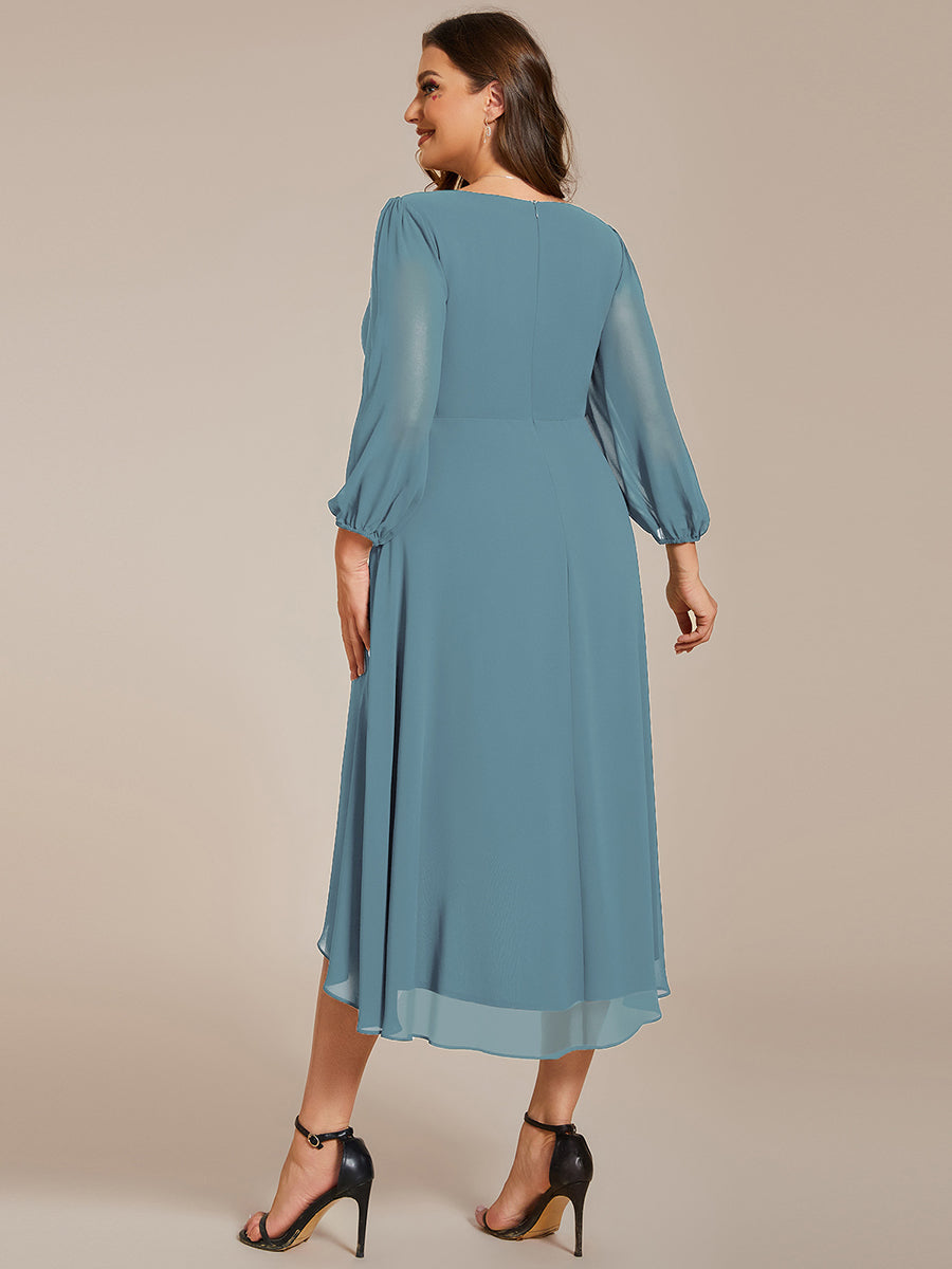 Robes de demoiselle d'honneur à manches longues et ourlet asymétrique #Couleur_Bleu Fume