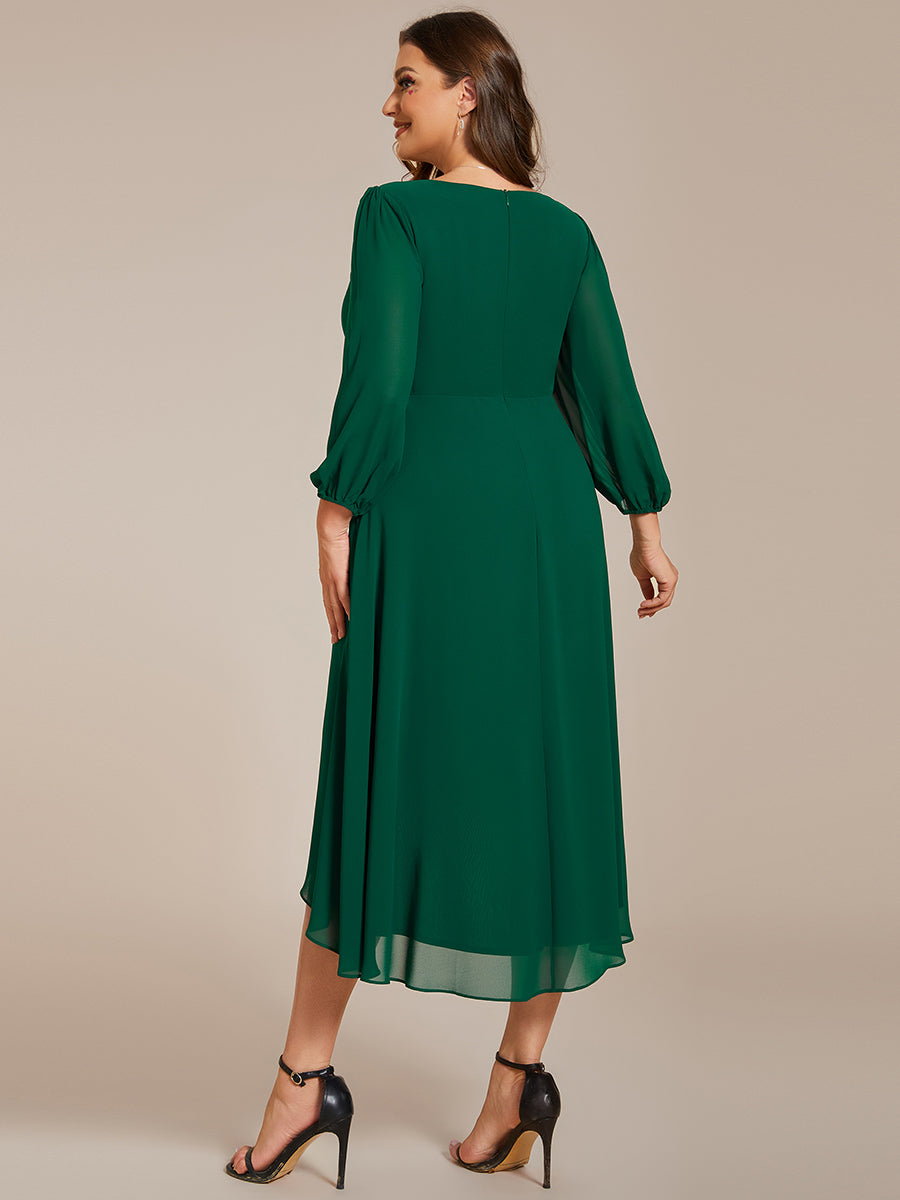 Robes de demoiselle d'honneur à manches longues et ourlet asymétrique #Couleur_Vert Fonce