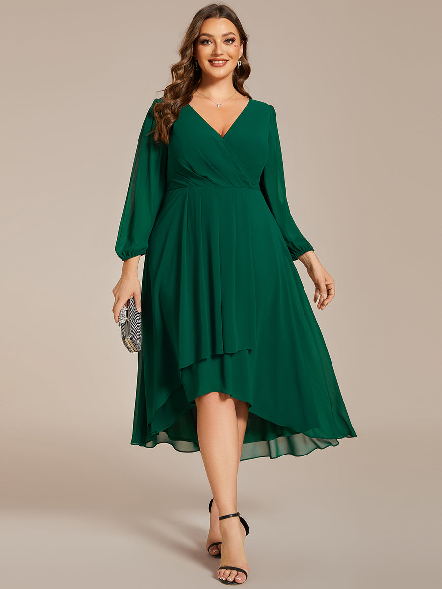 Robes de demoiselle d'honneur à manches longues et ourlet asymétrique #Couleur_Vert Fonce