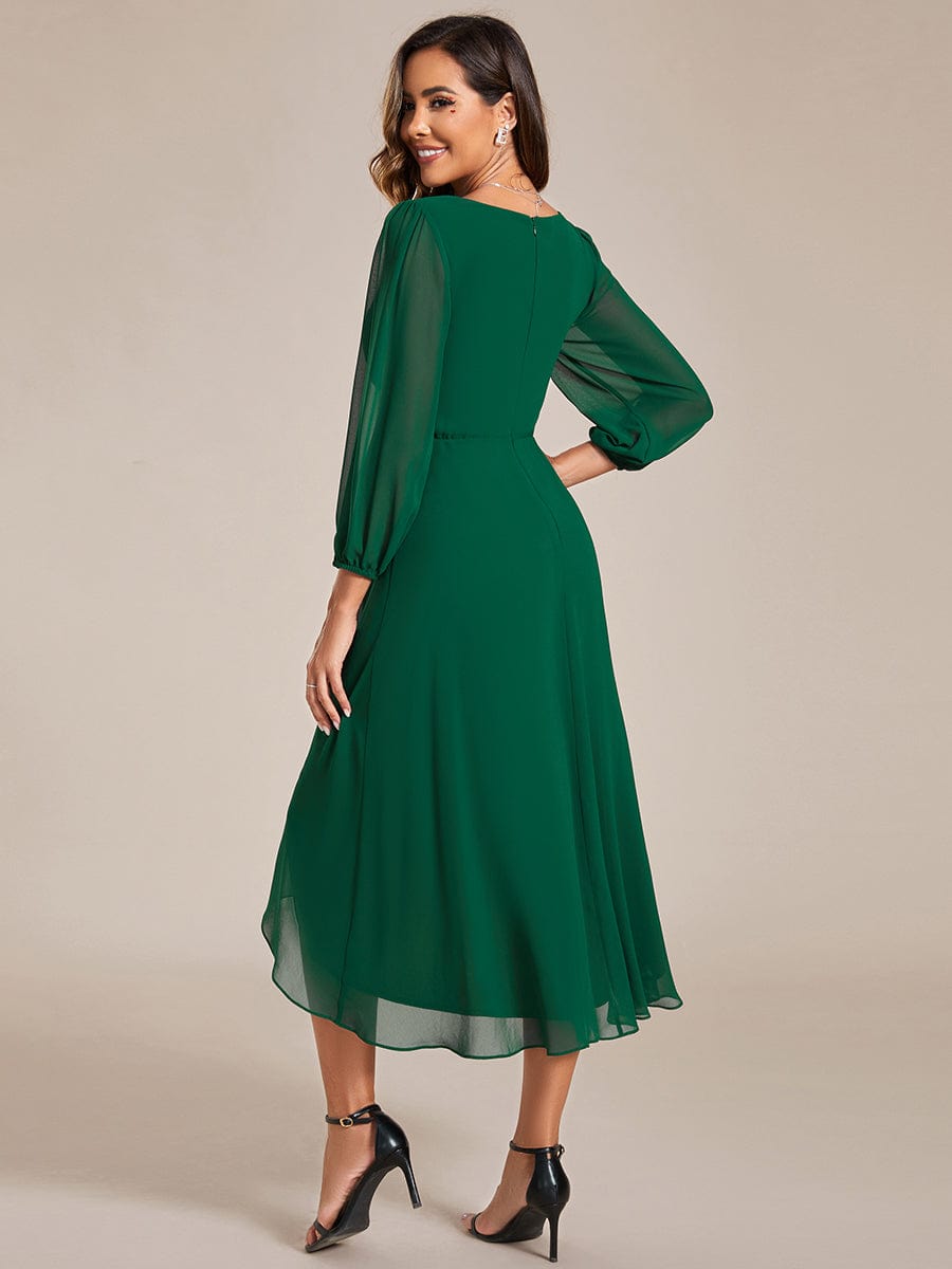 Robes de demoiselle d'honneur à manches longues et ourlet asymétrique #Couleur_Vert Fonce