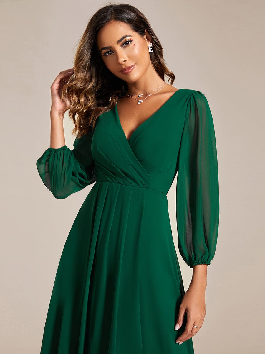 Robes de demoiselle d'honneur à manches longues et ourlet asymétrique #Couleur_Vert Fonce