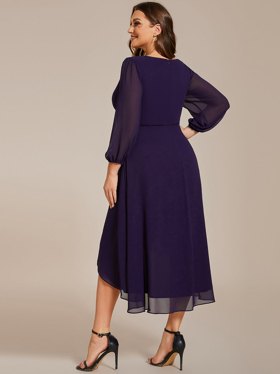 Robes de demoiselle d'honneur à manches longues et ourlet asymétrique #Couleur_Violet Fonce