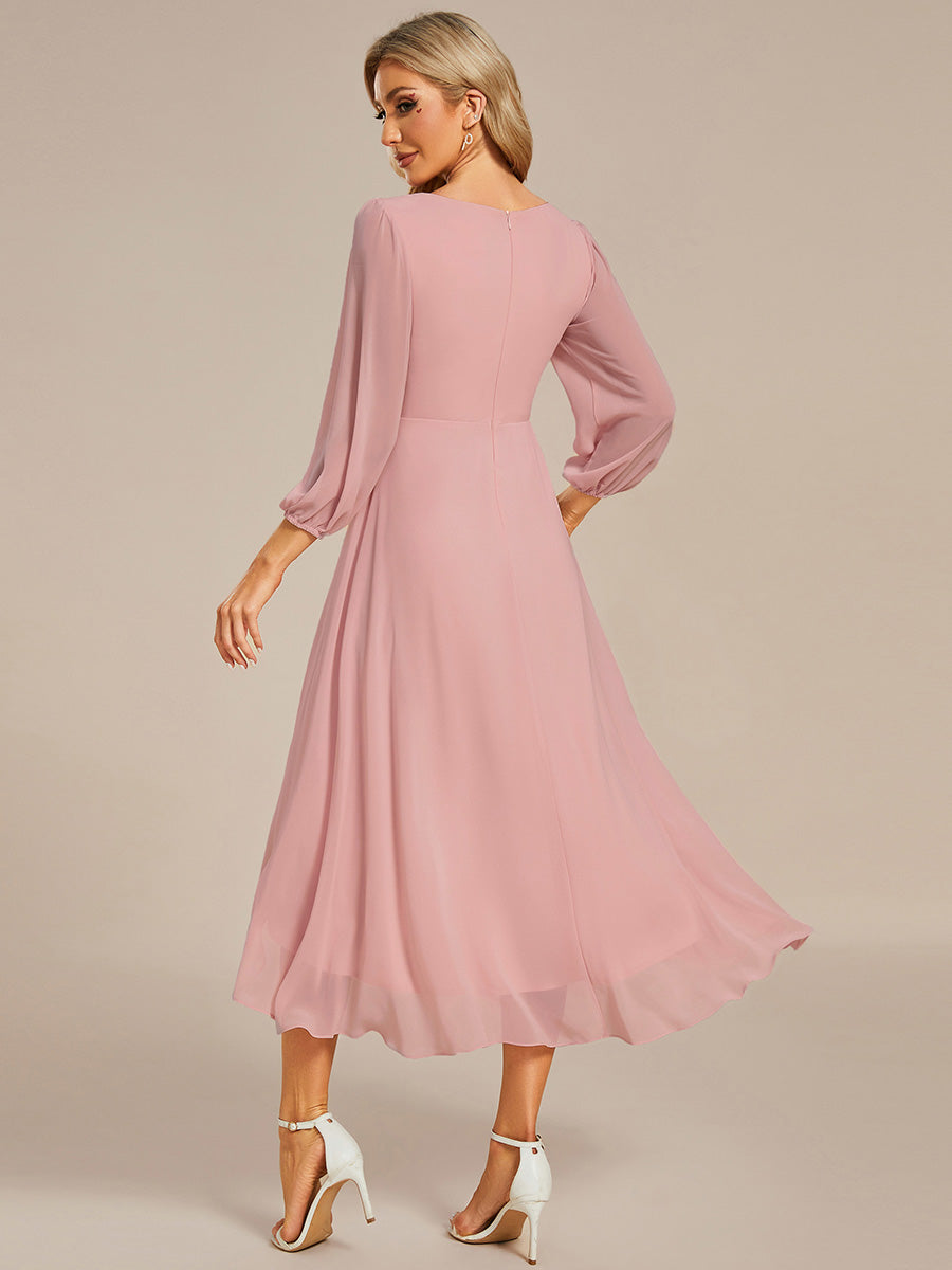 Robes de demoiselle d'honneur à manches longues et ourlet asymétrique #Couleur_Rose fumee