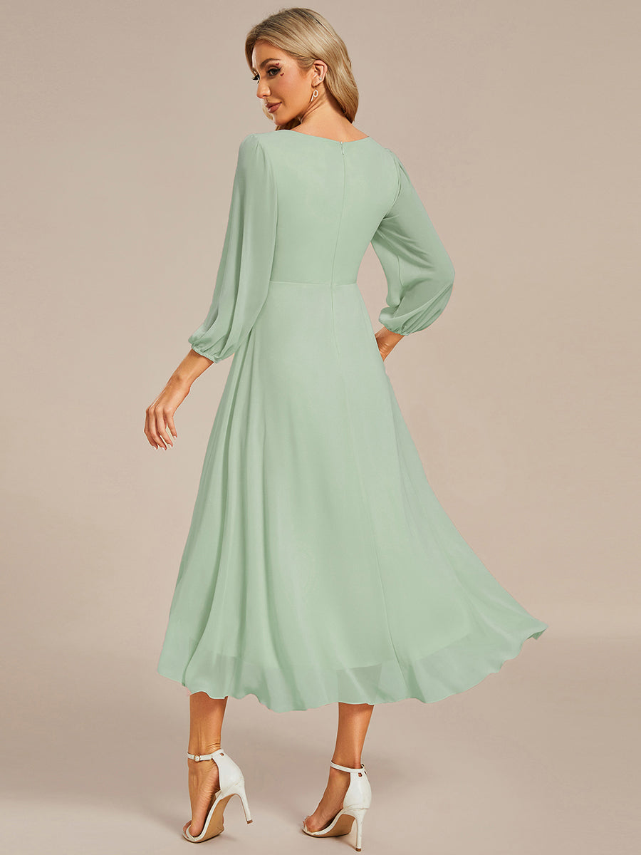 Robes de demoiselle d'honneur à manches longues et ourlet asymétrique #Couleur_Menthe Verte