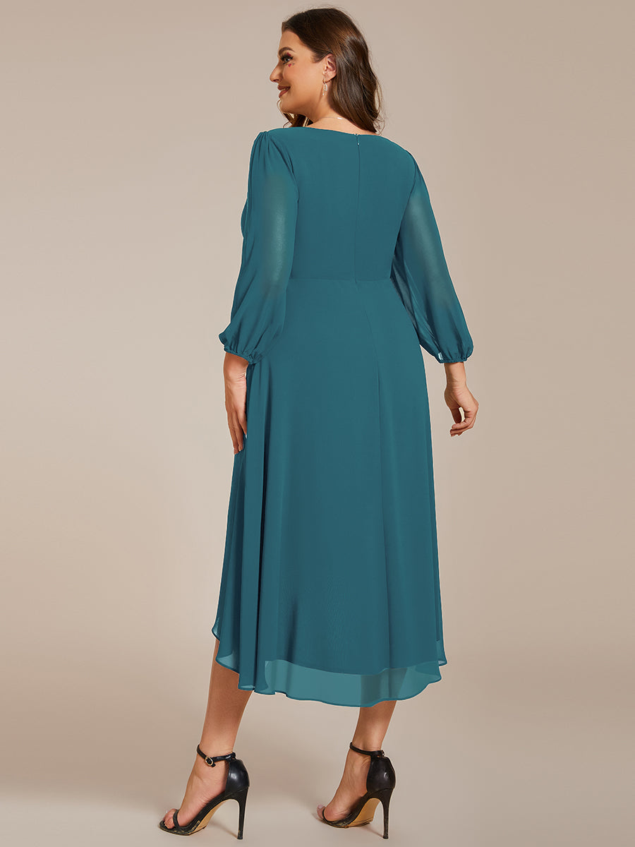 Robes de demoiselle d'honneur à manches longues et ourlet asymétrique #Couleur_Bleu Sarcelle