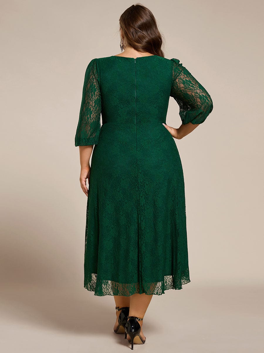 Robe de mariée mi-longue élégante en dentelle à manches longues et coupe trapèze? #Couleur_Vert Fonce