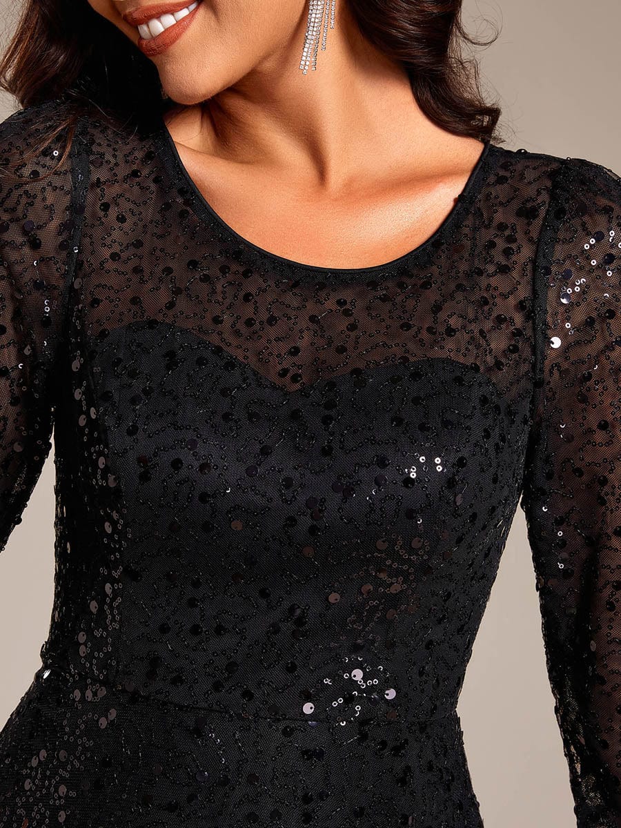 Robe d'invitée de mariage à manches 3/14 et col rond en sequins #Couleur_Noir